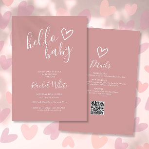 Hello Baby Shower All In One Dusty Rose Pink Invitation