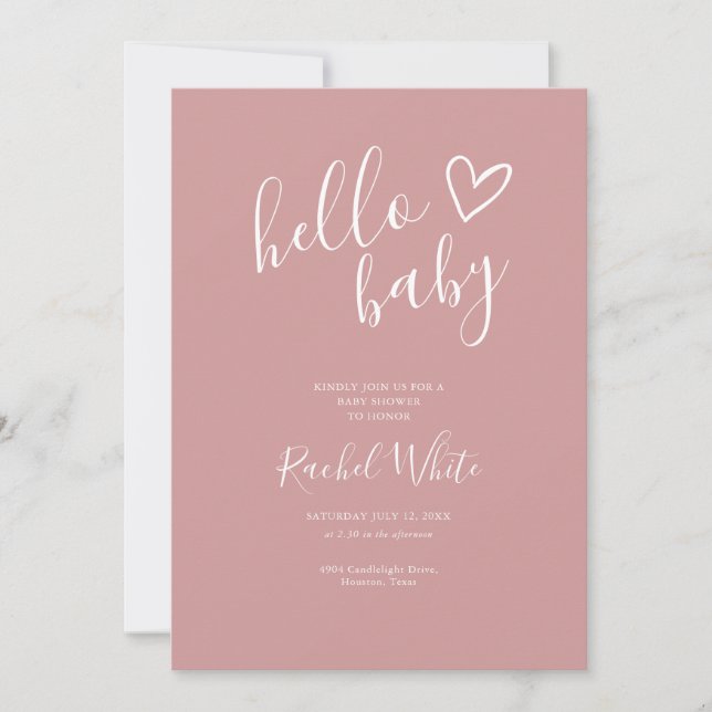 Hello Baby Shower Dusty Rose QR Code Baby Girl Invitation (Front)