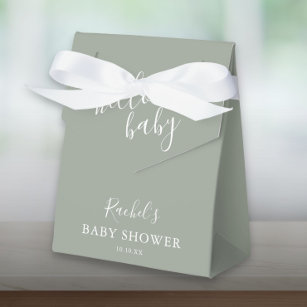 Hello Baby Shower Gender Neutral Boho Sage Green Favour Box