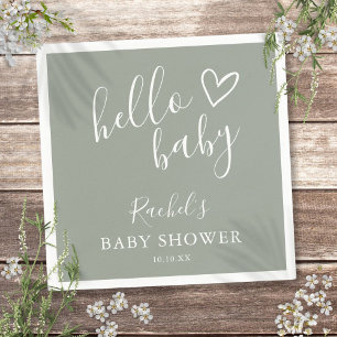 Hello Baby Shower Gender Neutral Boho Sage Green Napkin