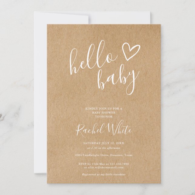 Hello Baby Shower Gender Neutral Rustic Kraft Invitation (Front)