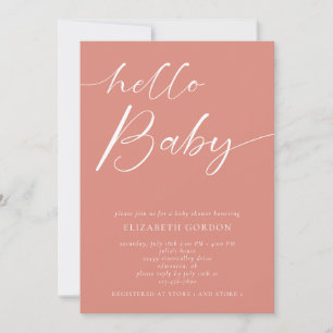 Hello Baby Shower Minimalist Pink Girl Boho Invitation