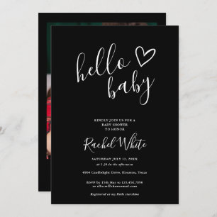 Hello Baby Shower Neutral Black And White Photo Invitation