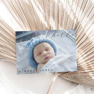 Hello Baby Simple Script Photo Birth Announcement