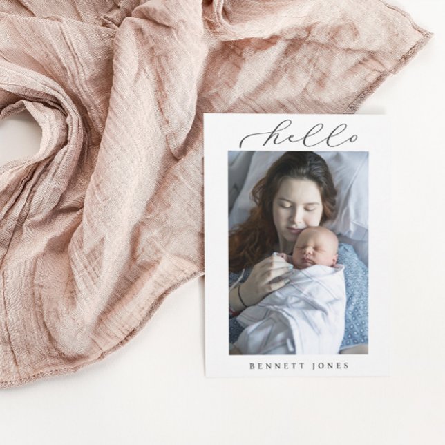 Hello Baby Simple Script Photo Birth Announcement (Creator Uploaded)