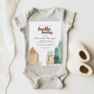Hello Baby Snow Bear Watercolor Baby Shower Invitation