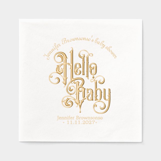 Hello Baby Stylish Classic Foil Napkins (Front)