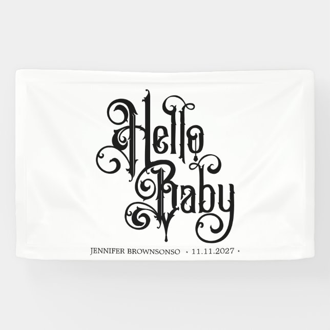 Hello Baby Stylish Gothic Ornament Banner (Horizontal)