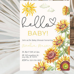Hello Baby Sunflower Baby Shower Party Invitation