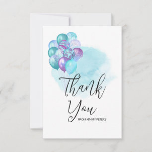 Hello Baby Teal Purple Balloons Baby Shower Thank You Card