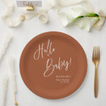 Hello Baby Terracotta Bohemian Earthy Baby Shower Paper Plate<br><div class="desc">#zazzlemade</div>