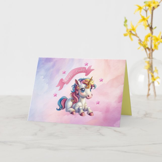 Hello Baby Unicorn Design Card (Yellow Flower)