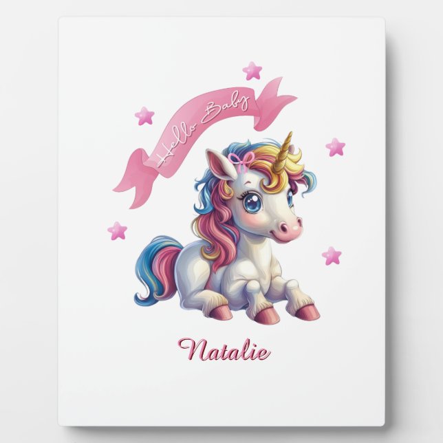 Hello Baby Unicorn Plaque (Front)