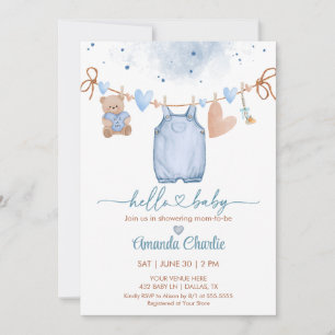 Hello Baby valentine's day Blue Boy  baby shower   Invitation