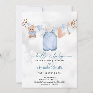 Hello Baby valentine's day Blue Boy baby shower  Invitation