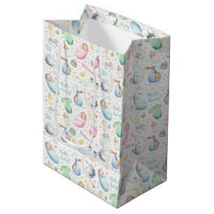 Hello Baby – Watercolor Birth Announcement Medium Gift Bag