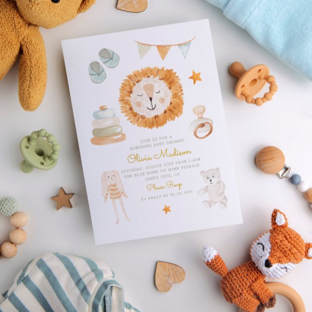 Hello Baby Watercolor Clothes & Toys Baby Shower  Invitation (Creator Uploaded)