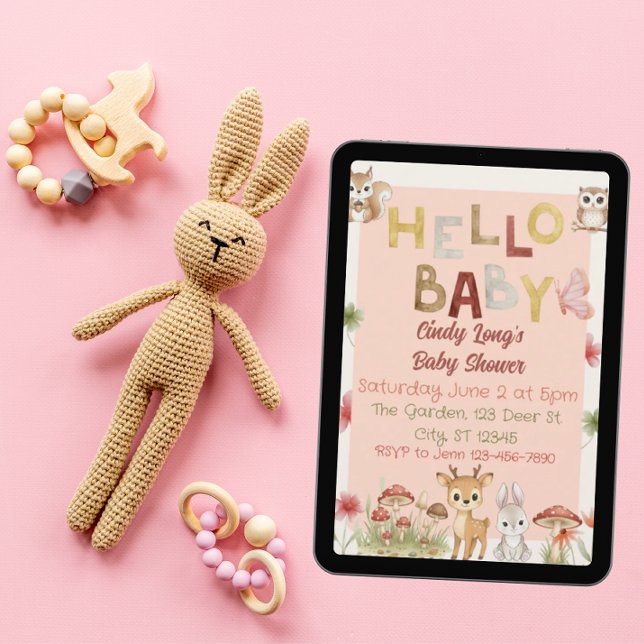 Hello Baby watercolor woodland animal baby shower Invitation (Creator Uploaded)