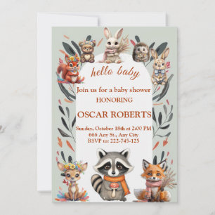 Hello Baby Woodland Animals Baby Shower Invitation