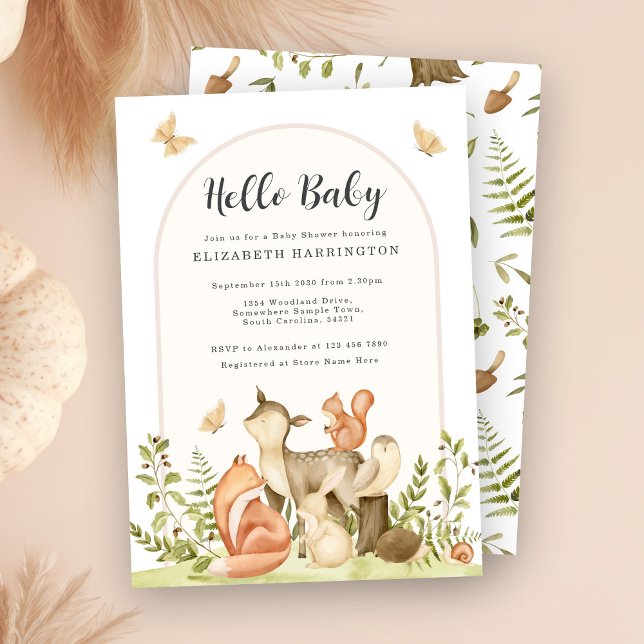 Hello Baby Woodland Animals Baby Shower Invitation (Creator Uploaded)
