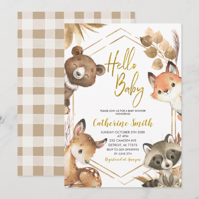 Hello Baby Woodland Baby Shower Invitation (Front/Back)