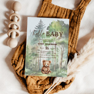 Hello Baby Woodland Bear Baby Shower Invitation