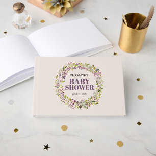 Hello Baby Wreath   Purple Baby Shower Guest Book