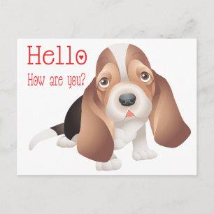 Hello Basset Hound Puppy Dog Red Thinking of You Postcard