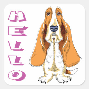 Hello Basset Hound Puppy Dog Sticker / Label