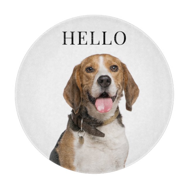 Hello Beagle Dog Portrait Personalised Photo Cutting Board (Front)