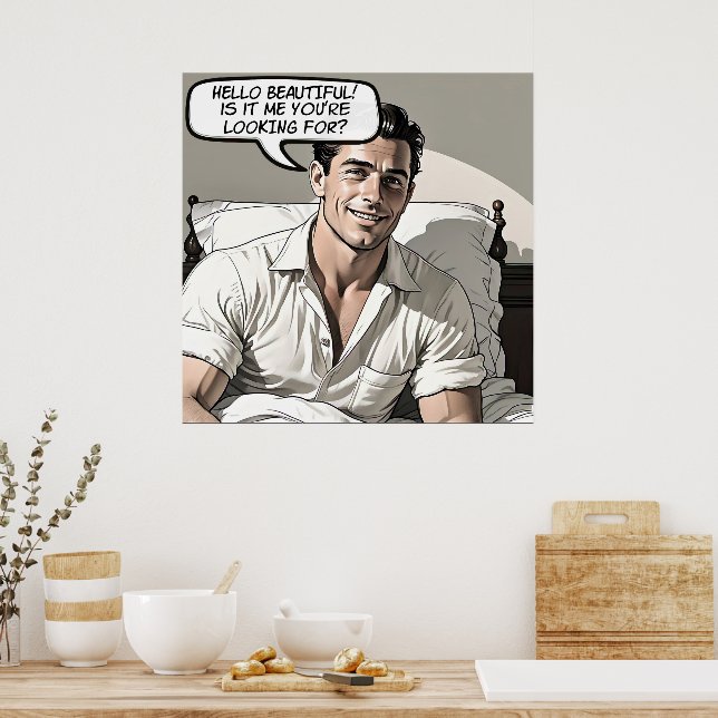 Hello Beautiful 1950's Romance Comic Poster (Kitchen)