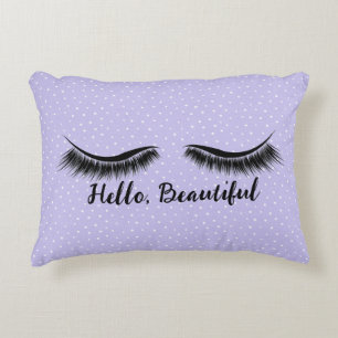 Hello Beautiful and Eyelashes on Dots Decorative Cushion