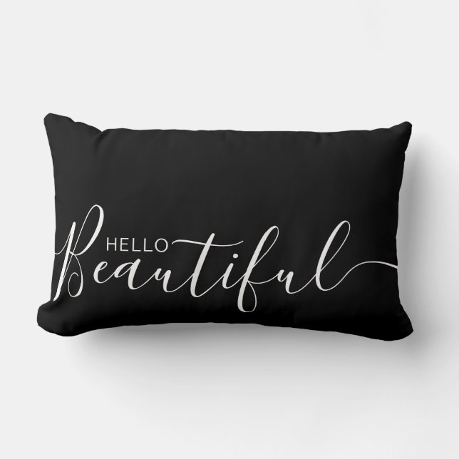 Hello Beautiful Black White Minimalist  Lumbar Cushion (Front)