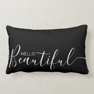 Hello Beautiful Black White Minimalist  Lumbar Cushion