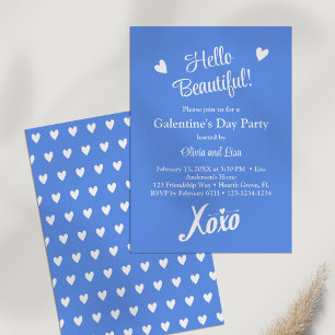 Hello Beautiful! Blue XOXO Galentine's Day Party Invitation