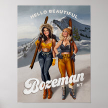 "Hello Beautiful Bozeman" Retro Pinup Ski Art