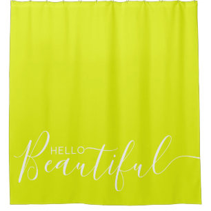 Hello Beautiful Chartreuse White Girly Shower Curtain