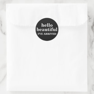 HELLO BEAUTIFUL CUSTOMIZED TEXT AND LOGO STYLISH CLASSIC ROUND STICKER