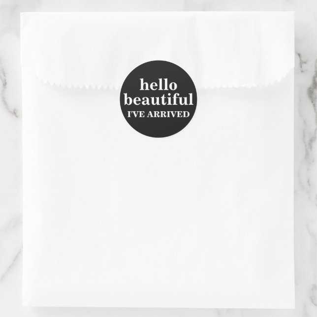 HELLO BEAUTIFUL CUSTOMIZED TEXT AND LOGO STYLISH  CLASSIC ROUND STICKER (Bag)
