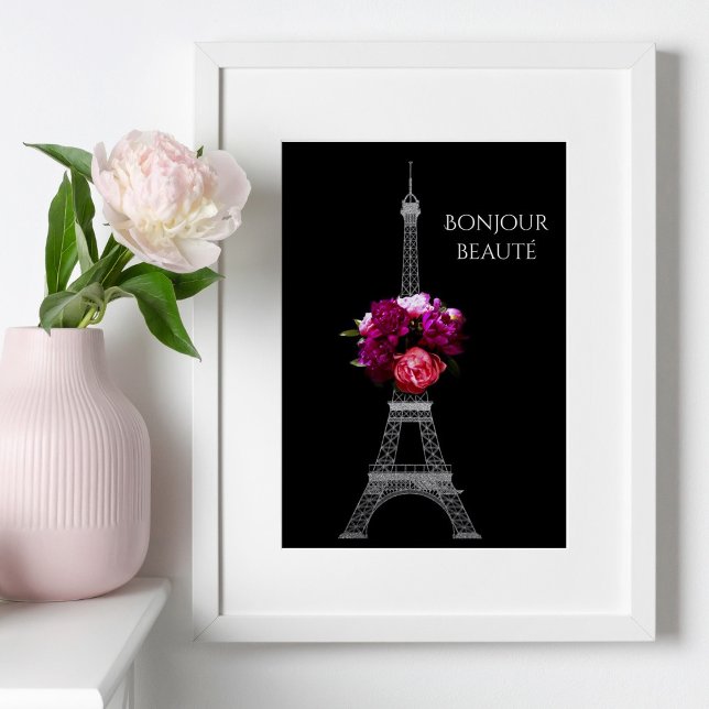 Hello Beautiful Dramatic Peonies With Eiffel Tower Poster (Creator Uploaded)