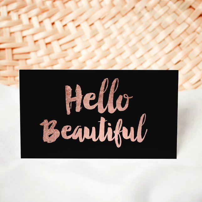 Hello Beautiful elegant rose gold typography black Business Card (Hello Beautiful elegant rose gold typography black Business Card)