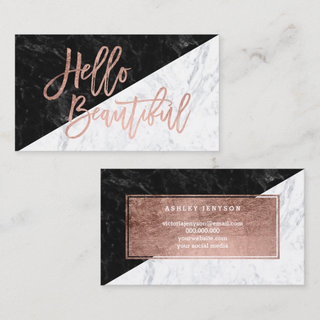 Hello beautiful faux rose gold chic block marble business card (Front/Back)