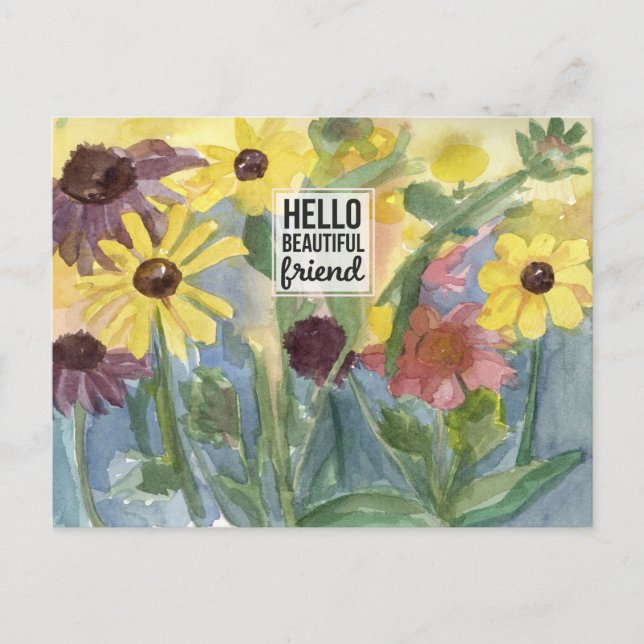 Hello Beautiful Friend Blessings Flower Garden Postcard (Front)