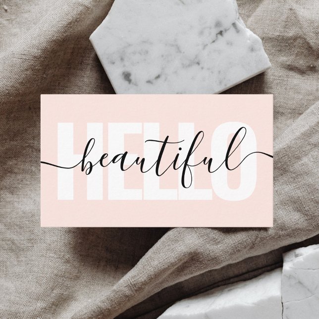 Hello Beautiful Girly Calligraphy Minimal Pink Business Card (Creator Uploaded)