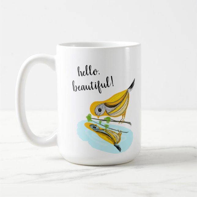 Hello Beautiful Goldfinch Reflection Coffee Mug (Left)