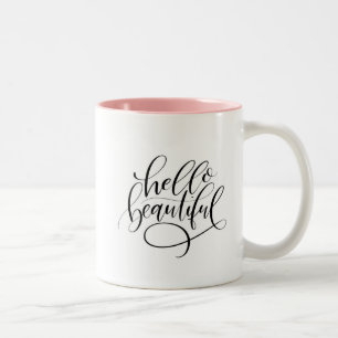 Hello Beautiful Hand Lettered Two-Tone Coffee Mug