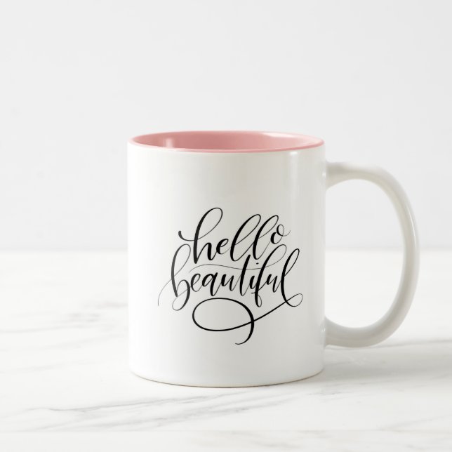 Hello Beautiful Hand Lettered Two-Tone Coffee Mug (Right)