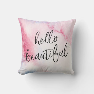 Hello beautiful hand-lettered watercolour pillow