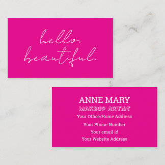 Hello Beautiful Hot Pink Makeup Artist Salon Business Card