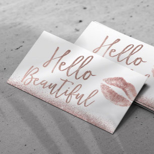 Hello Beautiful Makeup Artist Rose Gold Typography Business Card